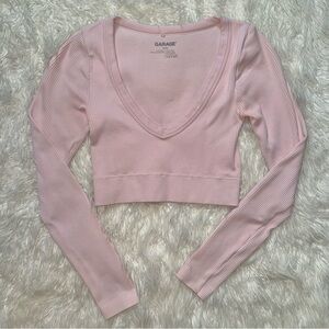 Garage low cut long sleeve scoop neck v crop top